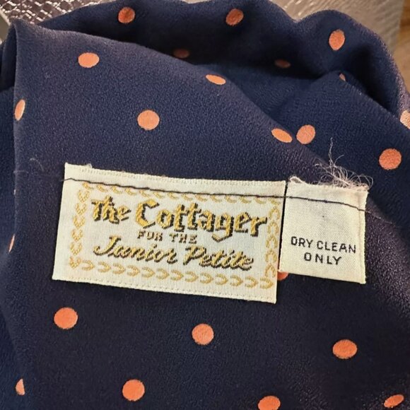 Vintage The Cottager for Junior Petites Polka Dot Dress-Blue Orange Size Small - Picture 6 of 6